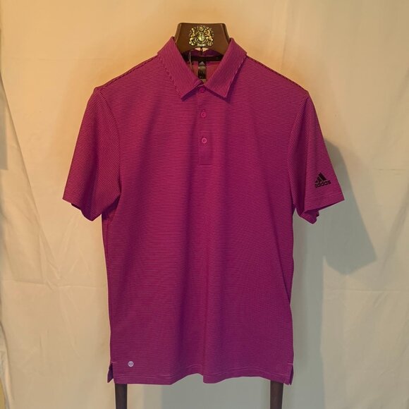 Adidas Otman Pencil Strip Pink/Black Polo Shirt Golf Men NWT - Picture 1 of 9